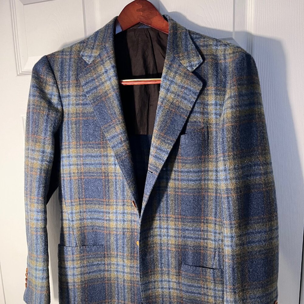 Sartorio Napoli Kiton Blue Windowpane Patch Pocket 40S Sport Coat